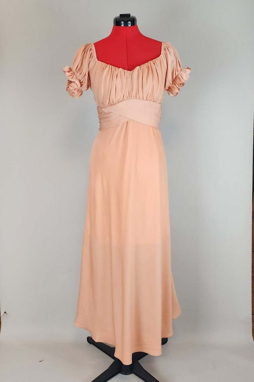 Altar'd State Peach Ruffle Cap Sleeve Basque Waist Maxi Dress Size Large